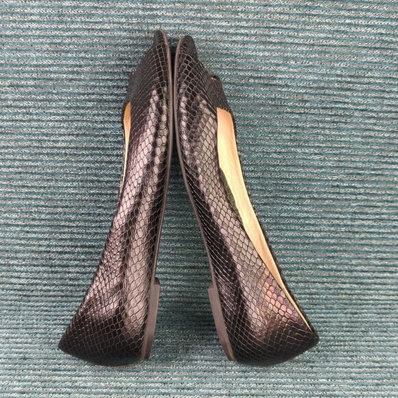 Cole Haan Morgan Peep Toe Ballet Flats Black Leather Uppers Embossed Snakeskin - Picture 7 of 16